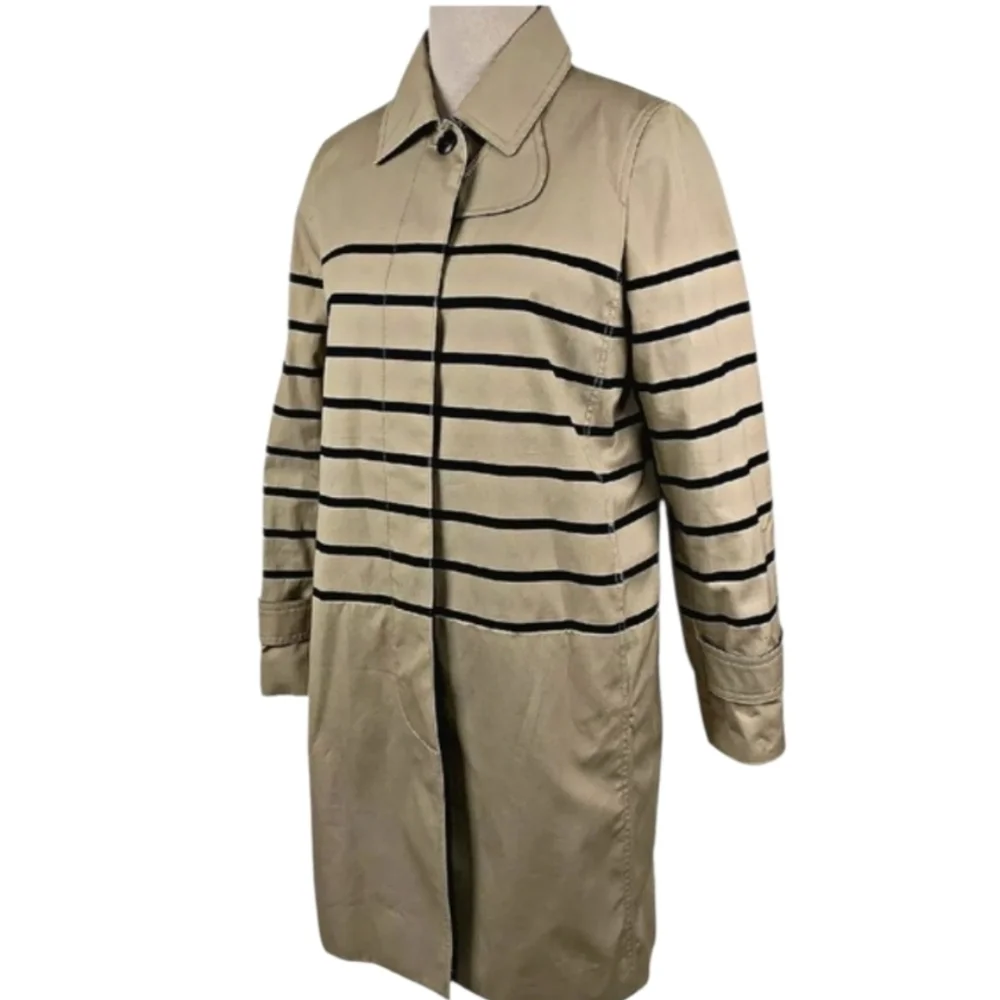 J.Crew Women's Size 6 Striped Beige Navy Blue Trench Coat Jacket